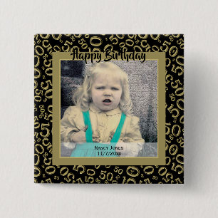 Your Photo: 50th Number Pattern Gold and Black Button