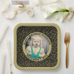 Your Photo 55 Random Number Pattern Black/Gold Paper Plates