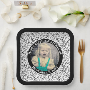 Your Photo 55 Random Number Pattern Black/White  Paper Plates