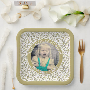 Your Photo 55 Random Number Pattern Gold/White  Paper Plates