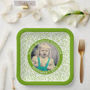 Your Photo 55 Random Number Pattern Green/White  Paper Plates