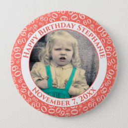 Your Photo 60th Birthday Number Pattern | Coral Button
