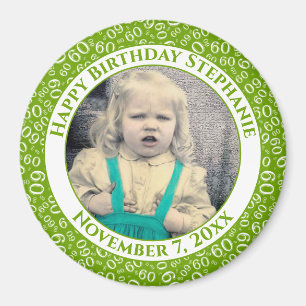 Your Photo 60th Birthday Number Pattern   Green Magnet