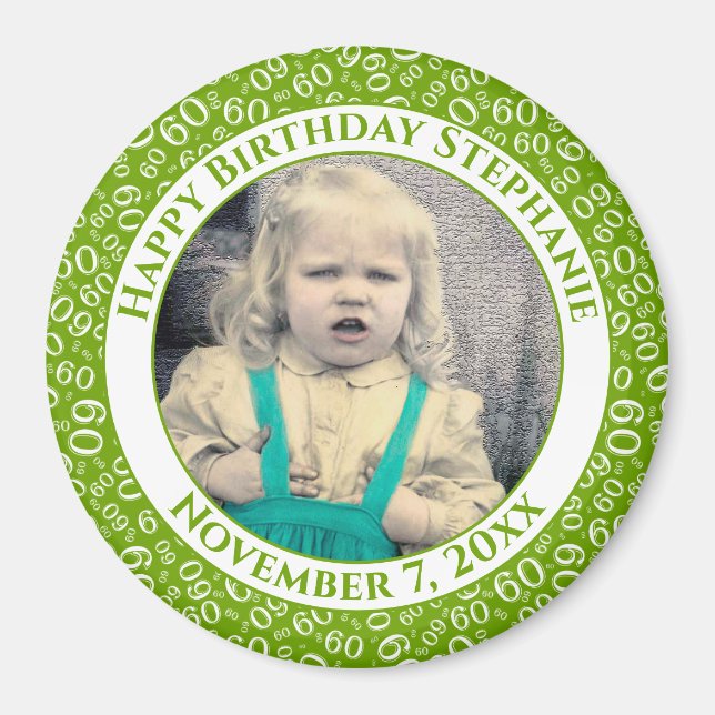 Your Photo 60th Birthday Number Pattern | Green Magnet (Front)