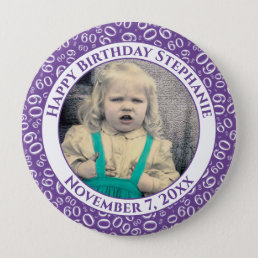 Your Photo 60th Birthday Number Pattern | Purple  Button