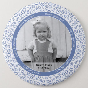 Your Photo:  60th Number Pattern Blue and White Button