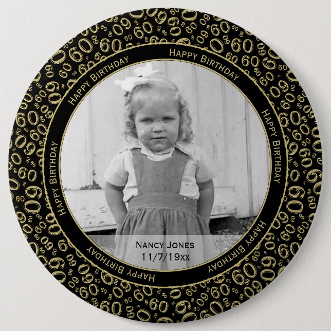 Your Photo:  60th Number Pattern Gold and Black Button (Front)