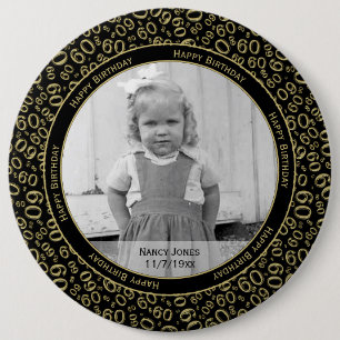 Your Photo:  60th Number Pattern Gold and Black Button