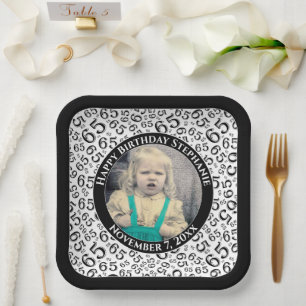 Your Photo 65 Random Number Pattern Black/White Paper Plates