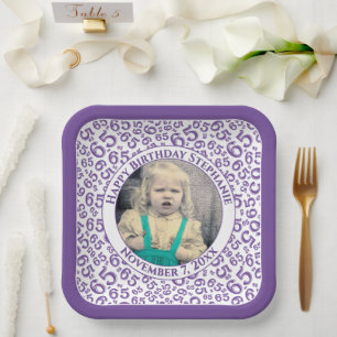 Your Photo 65 Random Number Pattern Purple/White  Paper Plates