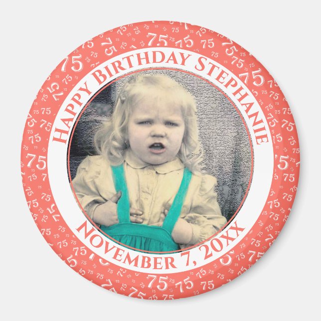 Your Photo 75th Birthday Number Pattern | Coral Magnet (Front)