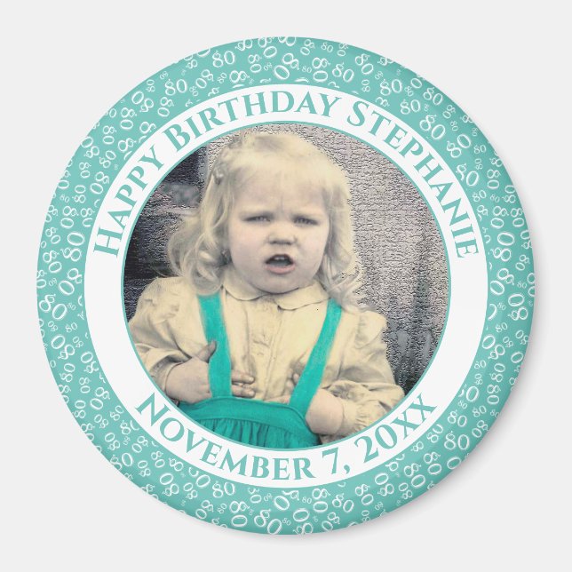 Your Photo 80th Birthday Number Pattern | Teal Magnet (Front)