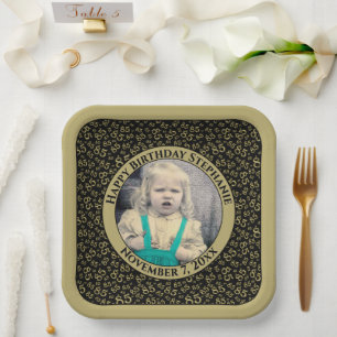 Your Photo 85 Random Number Pattern Black/Gold Paper Plates