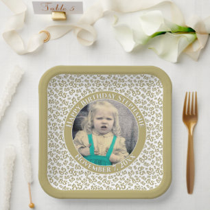Your Photo 85 Random Number Pattern Gold/White Paper Plates