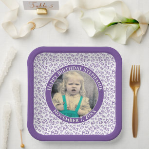 Your Photo 85 Random Number Pattern Purple/White Paper Plates