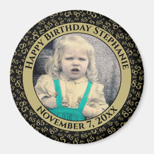 Your Photo 85th Birthday Pattern Black/Gold Magnet