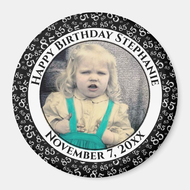 Your Photo 85th Birthday  Pattern | Black/White Magnet (Front)