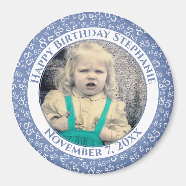 Your Photo 85th Birthday  Pattern | Blue/White Magnet (Front)