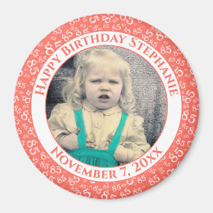 Your Photo 85th Birthday Pattern Coral/White Magnet