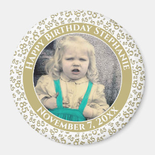 Your Photo 85th Birthday Pattern Gold/White Magnet