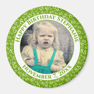 Your Photo 85th Birthday Pattern Green/White Magnet