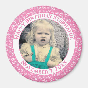 Your Photo 85th Birthday Pattern Pink/White Magnet