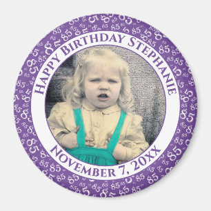 Your Photo 85th Birthday Pattern Purple/White Magnet