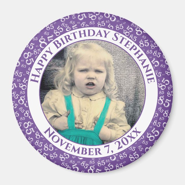 Your Photo 85th Birthday  Pattern | Purple/White Magnet (Front)