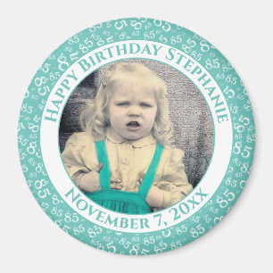Your Photo 85th Birthday Pattern Teal/White Magnet