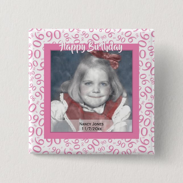 Your Photo 90 Random Number Pattern Pink/White Button (Front)