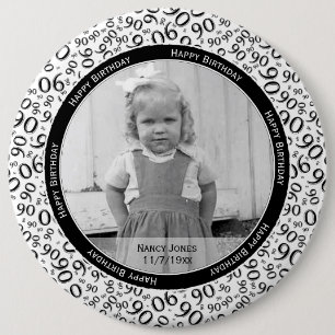 Your Photo 90th Number Pattern Black/White Button