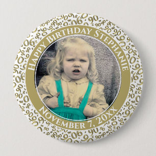 Your Photo 90th Random Number Pattern Gold/White Button
