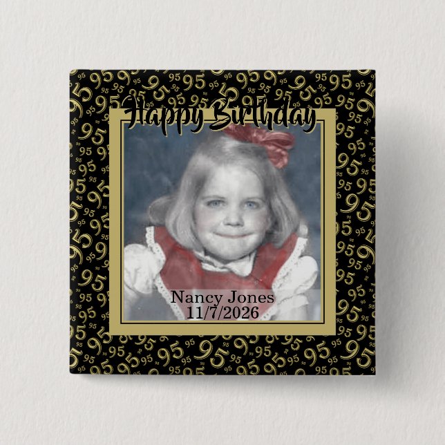 Your Photo 95 Random Number Pattern Black/Gold Button (Front)