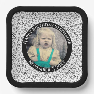 Your Photo 95 Random Number Pattern Black/White Paper Plates