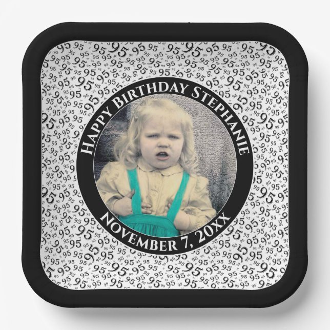 Your Photo 95 Random Number Pattern Black/White Paper Plates (Front)