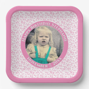 Your Photo 95 Random Number Pattern Pink/White Paper Plates