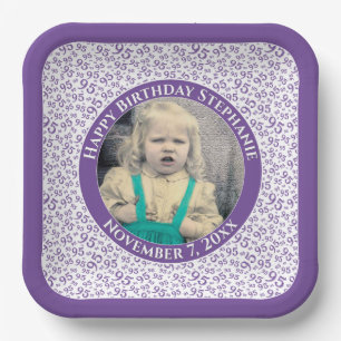Your Photo 95 Random Number Pattern Purple/White Paper Plates