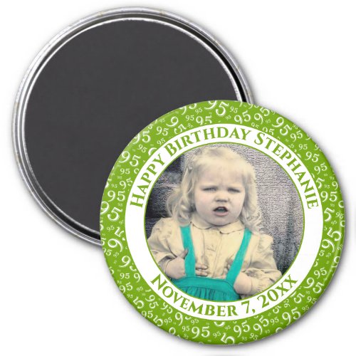 Your Photo 95th Birthday Number Pattern  Green Magnet