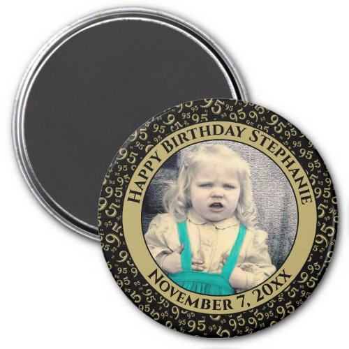 Your Photo 95th Birthday Pattern  BlackGold Magnet