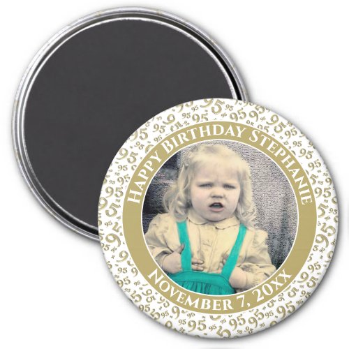 Your Photo 95th Birthday Pattern  GoldWhite Magnet