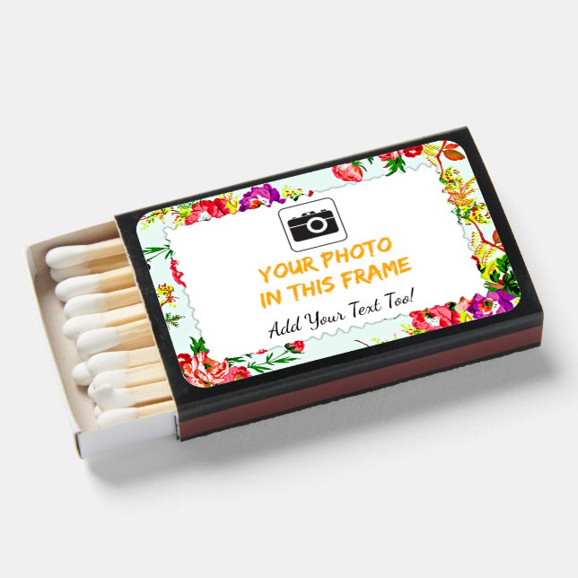 Your Photo Add Name Text Floral Flowers Frame Matchboxes (Front Open)