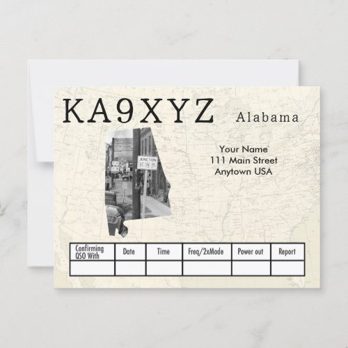 Your Photo Alabama Shaped Cutout Custom QSL Postcard