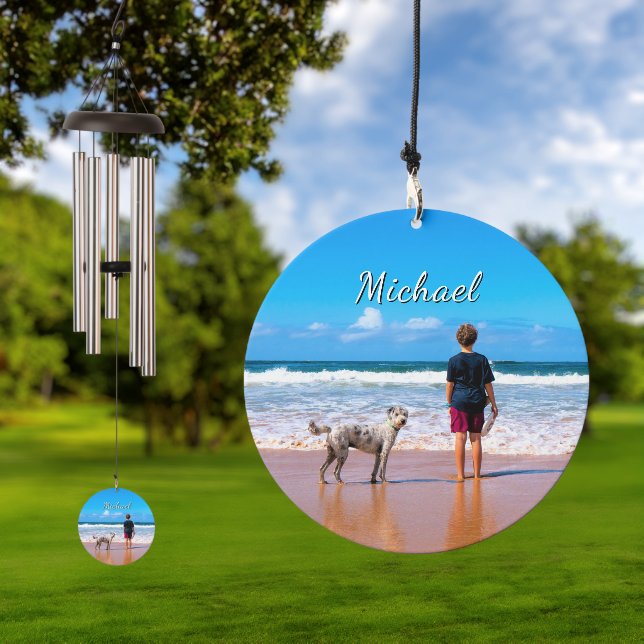 Your Photo and Custom Text Name Personalized Wind Chime (Outdoor)
