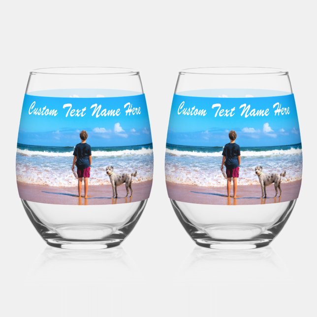 Your Photo and Custom Text Personalized Gift Stemless Wine Glass (Back)