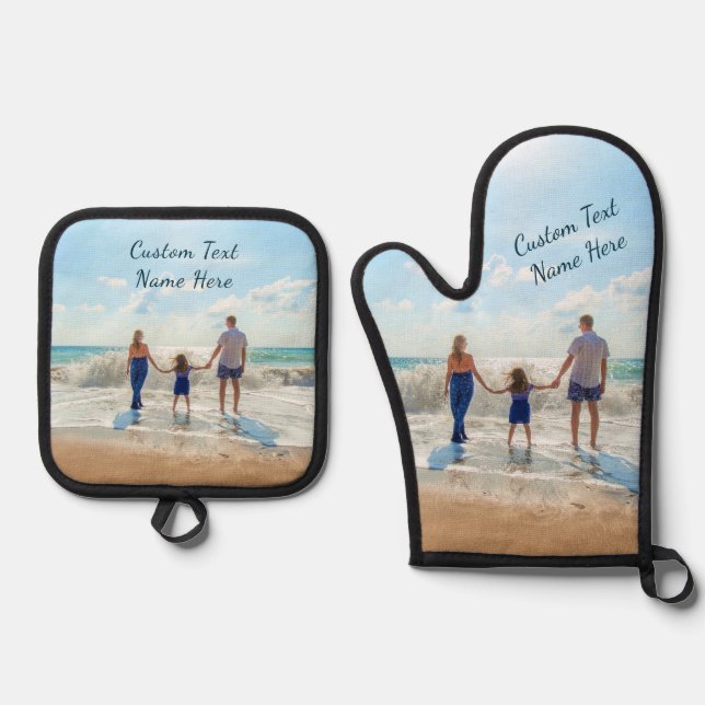 Your Photo and Custom Text Personalized Oven Mitt & Pot Holder Set (Front)