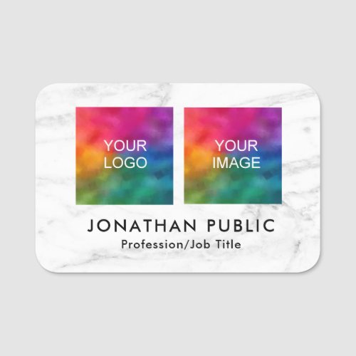 Your Photo And Logo Here Elegant Template Marble Name Tag