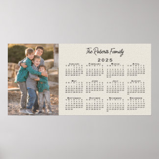 Your Photo and Name 2025 Calendar Faux Canvas Poster