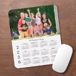 Your Photo and Name 2026 Calendar Mouse Pad<br><div class="desc">Keep the people you love nearby with a personalized 2026 calendar mouse pad. Replace the sample photo and name with your own in the sidebar. The custom text is in a lovely black handwritten script font. Below it is an easy to read 2026 calendar with black weekdays and red weekend...</div>