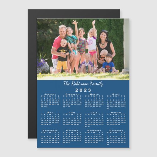 Your Photo and Name Blue 2023 Calendar Magnet
