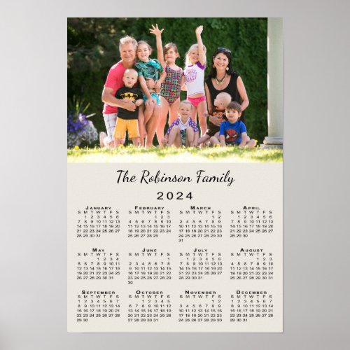 Your Photo and Name Custom Beige 2024 Calendar Poster